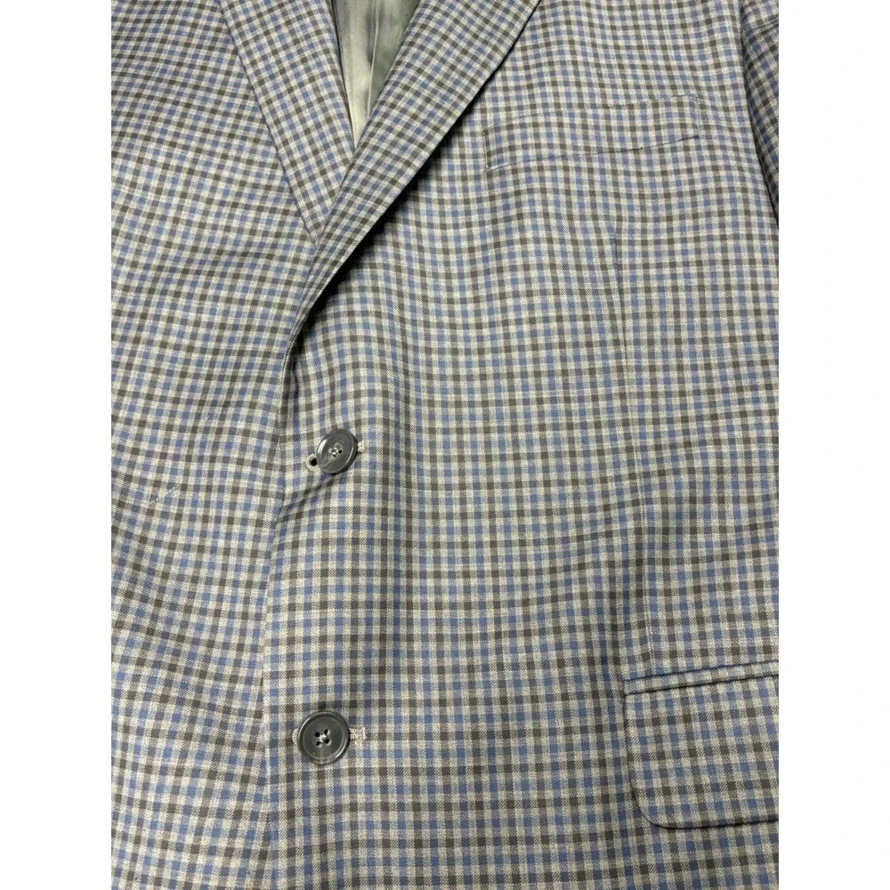 Peter Millar Mens 44S Wool Sport Coat Blazer Blue Grey Check Made in Canada